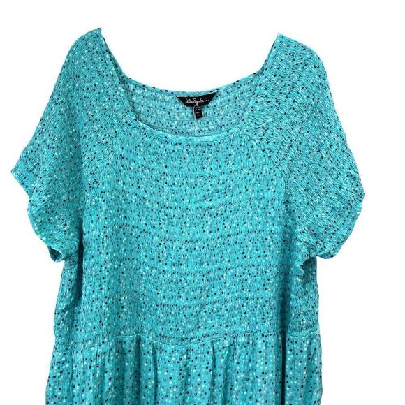 NEW Ulla‎ Popken swiss dot smoked tunic top Size 16/18 turquoise blue - Picture 2 of 9